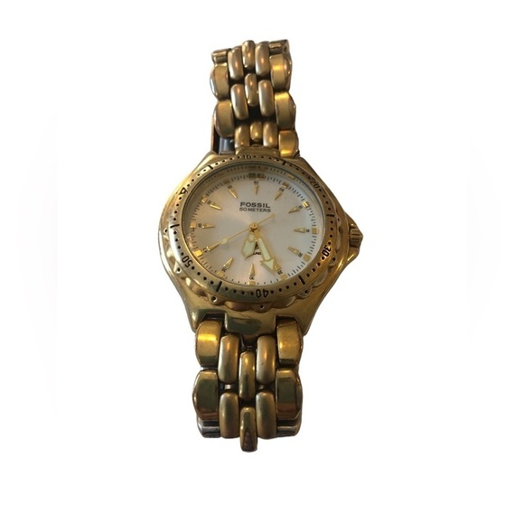 VTG Fossil Blue 50 Meters AM3117 Gold Tone Diver’s Watch Water Resistant Defect - Picture 1 of 5